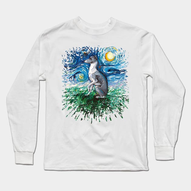 Whippet Night Long Sleeve T-Shirt by sagittariusgallery